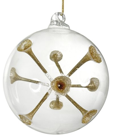 shishi Glass ball clear pressed gold glitter lines inside 12cm