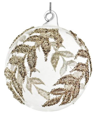 shishi Glass ball clear silver beaded leaves deco 10cm