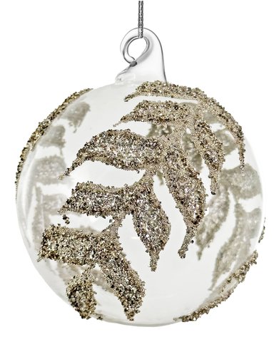 shishi Glass ball clear silver beaded leaves deco 8cm