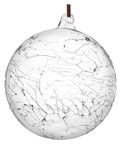 shishi Glass ball clear w/glass threads outside leather hanger 12cm