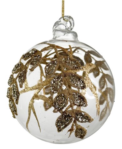 shishi Glass ball clear with gold paint bead rye deco 8cm