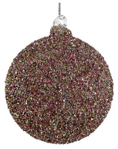 shishi Glass ball conved with glass glitter pink-silver 10cm