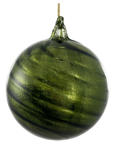 shishi Glass ball diagonal lined antique green 10cm