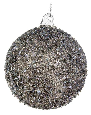 shishi Glass ball dk grey lilac glass glitter outside 10cm