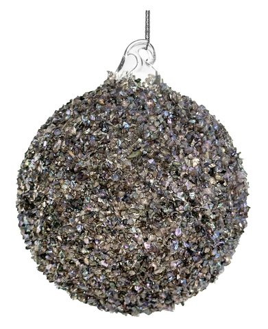 shishi Glass ball dk grey lilac glass glitter outside 8cm