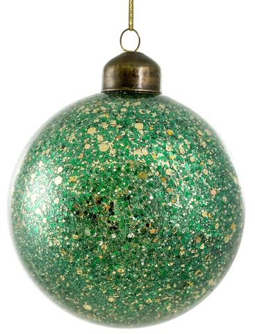 shishi Glass ball full green glitter sequins inside 8cm