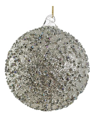 shishi Glass ball full silver glitter and diamonds outside 10cm