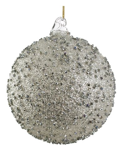 shishi Glass ball full silver glitter and diamonds outside 12cm