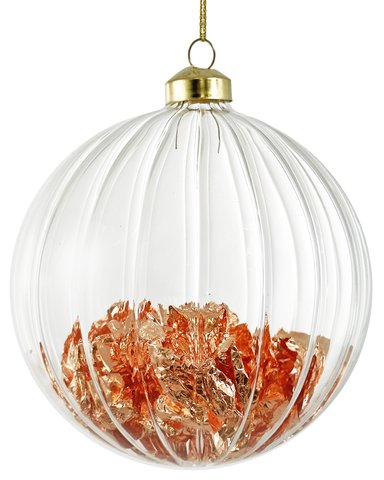 shishi Glass ball lined clear w/copper leaf inside 12cm