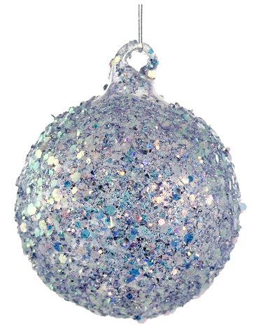 shishi Glass ball sanded transparent w/lilac sequins 8cm