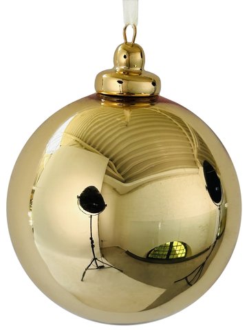 shishi Glass ball shiny gold with porcelain cap 8cm