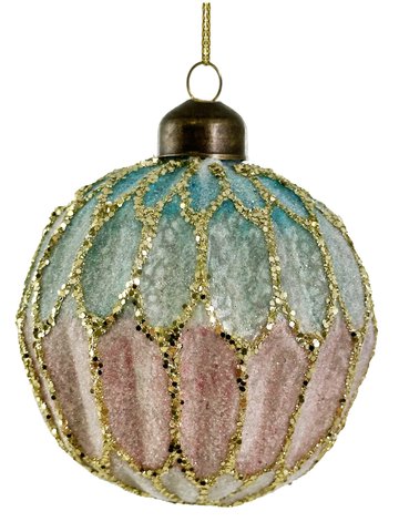 shishi Glass ball sugared blue-green-purple antique w/champagne sequin 8cm