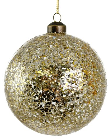 shishi Glass ball transparent gold glass threads outside and glitter inside 12cm