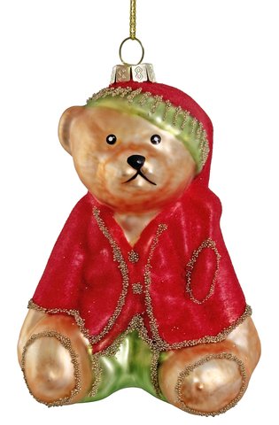 shishi Glass bear burgundy velvet gold mat w/gold beads 11cm