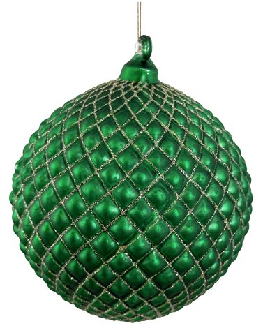 shishi Glass cone ball antique mat green w/champagne glitter 12cm