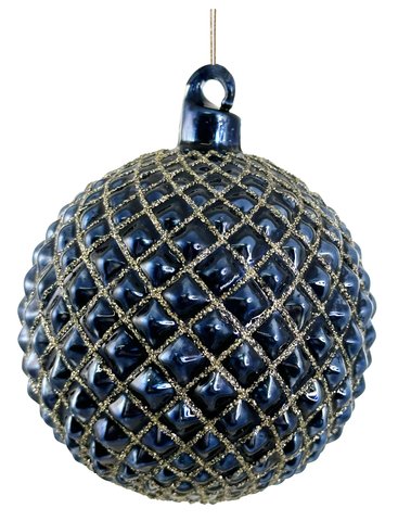 shishi Glass cone ball antique shiny blue w/champagne glitter 8cm