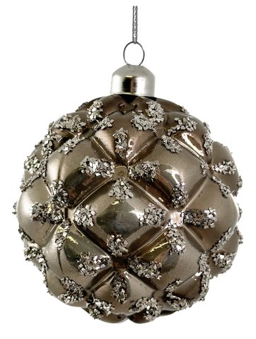 shishi Glass cone ball shiny grey w/silver glass glitter 10cm