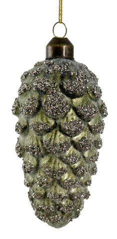 shishi Glass cone sugared green w/silver glass glitter 11cm