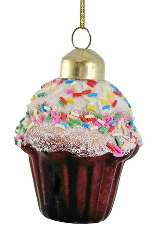 shishi Glass cupcake dk brown mat multicolored sprinkles on top 6 5cm
