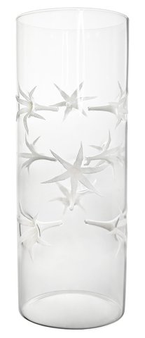 shishi Glass cylinder vase with pressed white flowers clear d8 5;h25cm