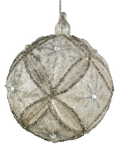 shishi Glass floral ball antique grey mat w/silver glass glitter 10cm