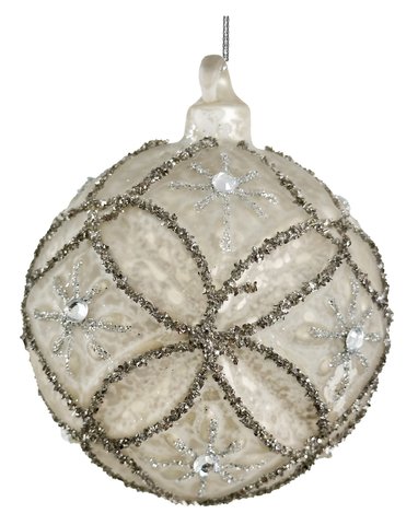 shishi Glass floral ball antique grey mat w/silver glass glitter 8cm