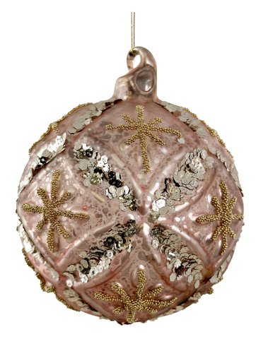 shishi Glass floral ball antique pink mat w/gold beads and sequins 8cm