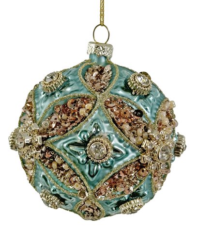 shishi Glass floral ball beads and pearls blue silver 8cm