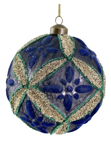 shishi Glass floral ball blue velvet silver glass glitter 12cm