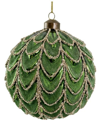 shishi Glass garland ball velvet green silver glass glitter 12cm