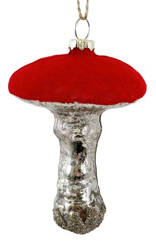 shishi Glass mushroom antique silver red velvet top 11cm