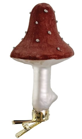 shishi Glass mushroom burgundy velvet w/silver beads & clip 12 5cm
