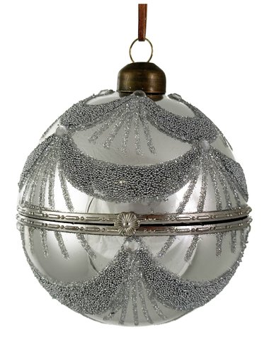 shishi Glass opening ball silver w/silver glitter and silver beads 10cm