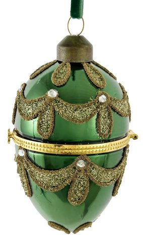 shishi Glass opening egg shiny dk green w/gold glitter 11cm