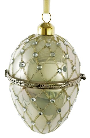 shishi Glass opening egg shiny white w/champagne glitter 14cm