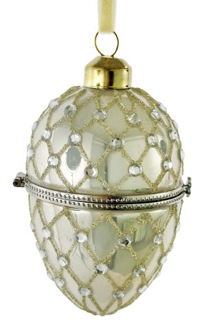 shishi Glass opening egg shiny white w/champagne glitter 11cm