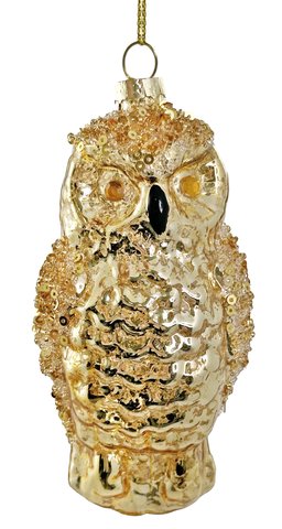 shishi Glass owl antique gold w/gold sequins 13 5cm