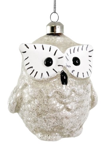 shishi Glass owl antique silver w/silver glitter 10.5cm