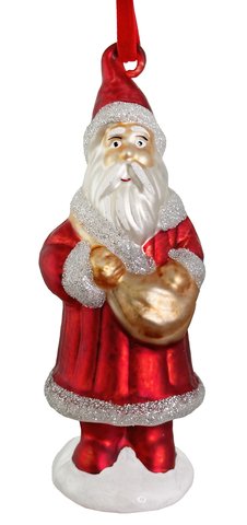 shishi Glass Santa ornament red mat w/white glitter 16cm