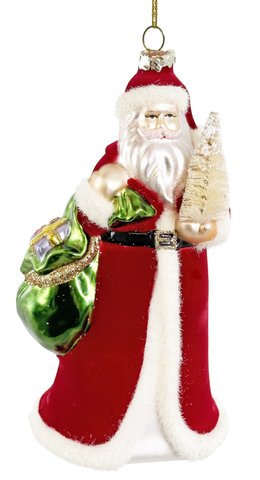 shishi Glass Santa velvet burgundy coat cream tree 17cm