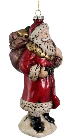 shishi Glass Santa with gifts on back aged red 19cm