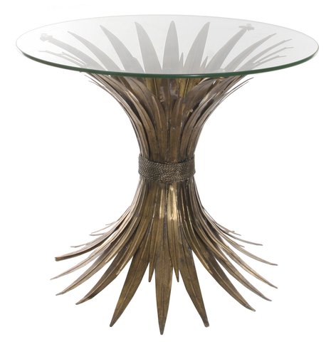 shishi Glass table with metal leaves foot gold d50;h43cm