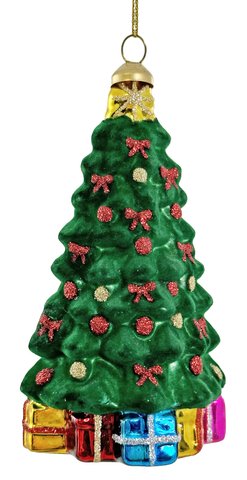 shishi Glass tree dk green velvet w/multicolored glitter 15cm