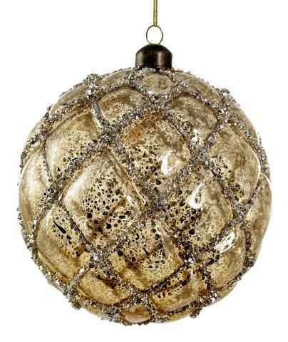 shishi Glass velvet ball antique gold w/gold glass glitter & jewel 12cm