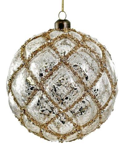 shishi Glass velvet ball antique silver w/gold glass glitter & jewel 12cm