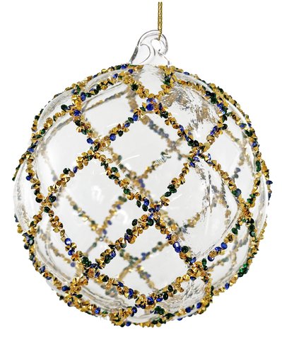 shishi Glass velvet ball transparent w/gold-blue-green diamond lines 12cm