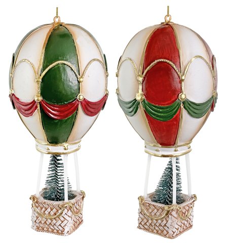 shishi Hot air balloon with tree ornament white red green mix2 13-14cm