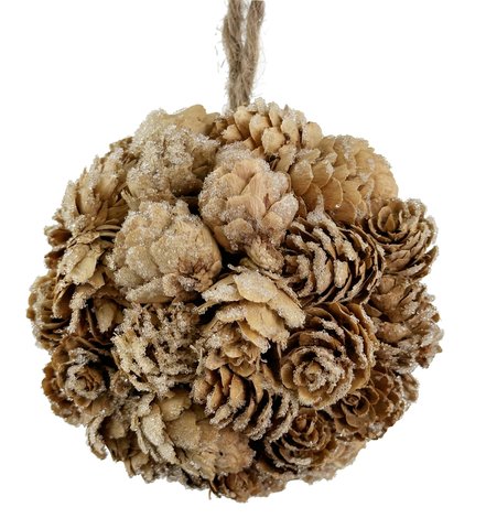 shishi Larix cone ball bleached with glass beads 10cm