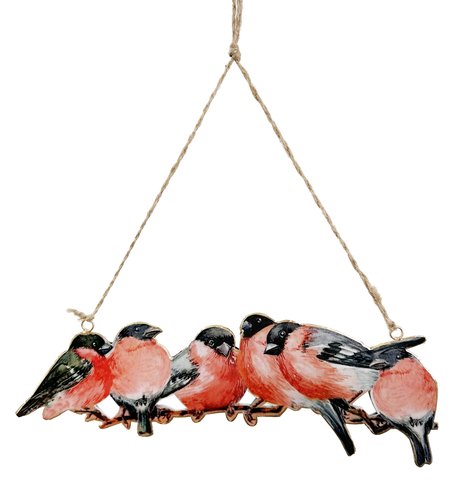 shishi Metal bullfinch x6 on branch ornament red 30cm