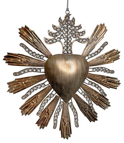 shishi Metal heart with rays and beads antique silver 32cm